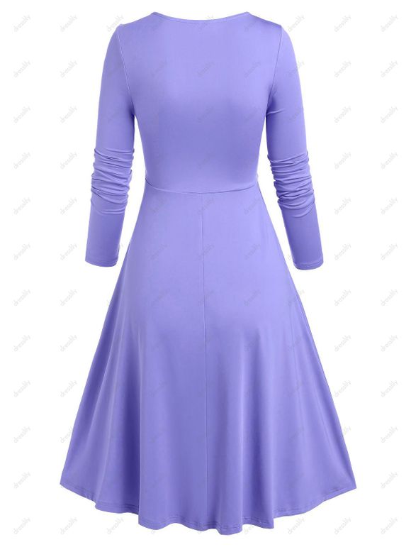 Robe Torsadée Devant à Col Plongeant à Manches Longues - Pourpre M