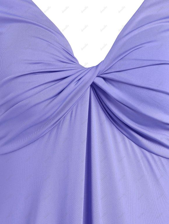 Robe Torsadée Devant à Col Plongeant à Manches Longues - Pourpre M