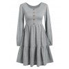 Long Sleeve Mock Button Tiered Mini Dress - GRAY XL