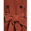 Corduroy Buckle Bowknot Belted Dress and Plain Mock Neck Tee Set - COFFEE M