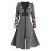 Manteau à Capuche Asymétrique Bouclé à Imprimé Aztèque en Avant - Gris Clair XL