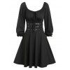 Long Sleeve Bowknot Belted Gothic Dress - BLACK XXXL