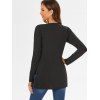 Ribbed Slit Mock Button T Shirt - BLACK S