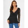 T-Shirt Enveloppé Zippé Panneau en Dentelle - Noir XL