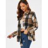 Plaid Print Drop Shoulder Button Up Shacket - LIGHT COFFEE S
