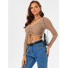 Plunge Neck Ribbed Cinched Cropped T-shirt - COFFEE XL