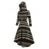 Striped Hooded High Low Midi Dress - COFFEE L
