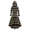 Striped Hooded High Low Midi Dress - COFFEE L