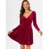 Raglan Sleeve Velvet Mini Surplice Dress - DEEP RED M