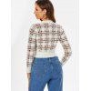 Double Pockets Plaid Button Up Cropped Cardigan - COFFEE L