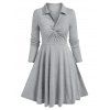 Twist Front Long Sleeve Heathered Dress - LIGHT GRAY L