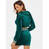 Letters Embroidered Cropped Velour Hoodie and Mini Bodycon Skirt - DEEP GREEN M