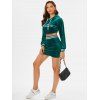 Letters Embroidered Cropped Velour Hoodie and Mini Bodycon Skirt - DEEP GREEN M