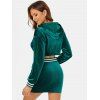 Letters Embroidered Cropped Velour Hoodie and Mini Bodycon Skirt - DEEP GREEN L