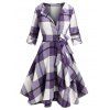Plaid Print Wool Blend Wrap Dress - LIGHT PURPLE XXL