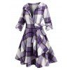 Plaid Print Wool Blend Wrap Dress - LIGHT PURPLE XXL