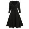 Long Sleeve Crossover Flared Dress - BLACK L