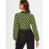 Drop Shoulder Checkerboard Cropped Cardigan - LIGHT GREEN L