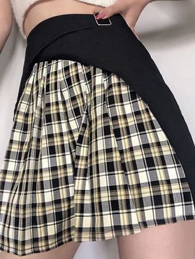 Plaid Square Ring Mini Skirt