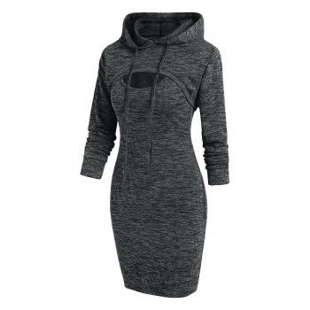 

Heathered Ribbed Bodycon Tank Dress and Crop Shrug Hoodie Set, Dark gray