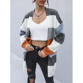 

Open Front Colorblock Long Cardigan, Multicolor