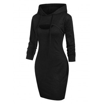 

Heathered Knitted Bodycon Dress and Shrug Hoodie Set, Black