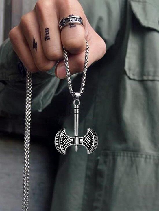 Collier en Chaîne avec Pendentif Hache Style Rétro - Argent 