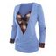 Heathered Contrast Colorblock Plaid Insert Roll Up Sleeve Corset Style Surplice T Shirt - LIGHT BLUE M