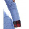 Heathered Contrast Colorblock Plaid Insert Roll Up Sleeve Corset Style Surplice T Shirt - LIGHT BLUE XXL