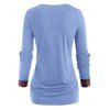 Heathered Contrast Colorblock Plaid Insert Roll Up Sleeve Corset Style Surplice T Shirt - LIGHT BLUE XXXL
