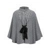 Batwing Sleeve Front Tie Houndstooth Poncho Cape - BLACK ONE SIZE