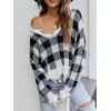 Pull Déchiré Effrangé à Carreaux - Noir L