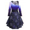 Christmas Snowflake Ombre Lace Insert Belted Dress - DEEP BLUE M