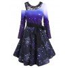 Christmas Snowflake Ombre Lace Insert Belted Dress - DEEP BLUE L