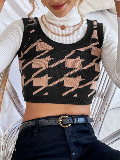 Houndstooth Cropped Sweater Vest