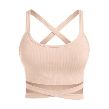 

Plus Size Crop Criss Cross Tank Top, Light coffee