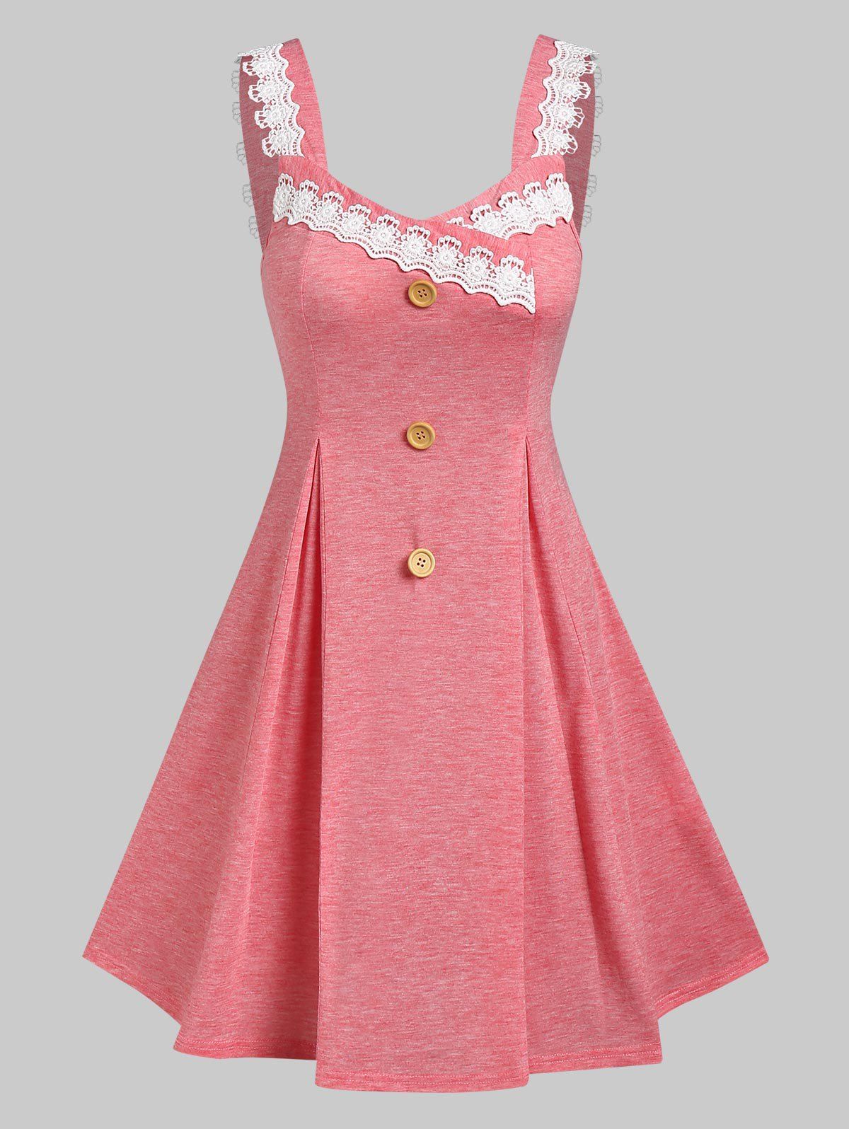 Sleeveless Lace Panel Heathered Dress - LIGHT PINK XL