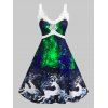 Robe de Noël à Imprimé 3D Cerf et Galaxie Panneau en Dentelle de Grande Taille - multicolor L