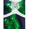 Robe de Noël à Imprimé 3D Cerf et Galaxie Panneau en Dentelle de Grande Taille - Vert L