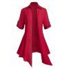 Plus Size Cuffed Sleeve Open Front Tunic Cardigan - RED 2X