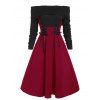 Lace Up Corset Style Knit Mixed Media Off Shoulder Dress - DEEP RED XL