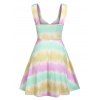 Tie Dye Print Mini Dress Crossover Pastel Striped A Line Dress Sleeveless Summer Dress - multicolor M