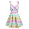 Tie Dye Print Mini Dress Crossover Pastel Striped A Line Dress Sleeveless Summer Dress - multicolor XXL