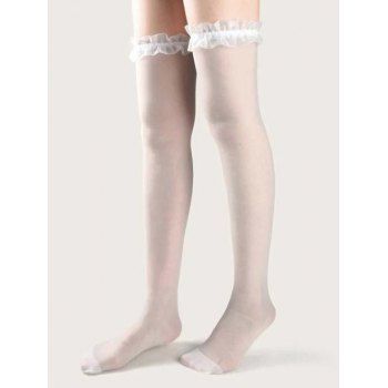 

Ruffle Trim Mesh Stockings, White