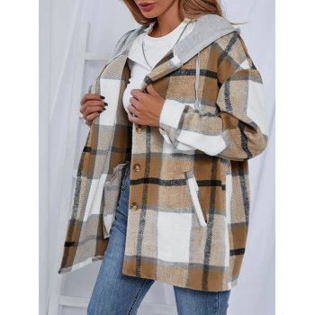 Button Up Hooded Plaid Shacket