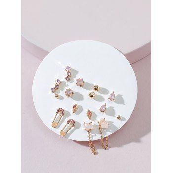 

8 Pairs Stone Geometric Stud Earrings Set, Golden