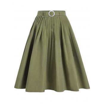 

O Ring Belted Pleated Midi Skirt, Light green