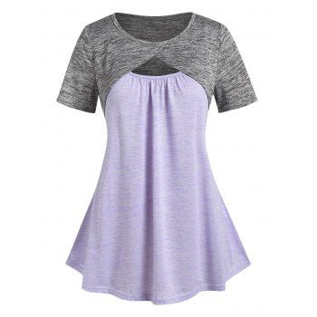 

Plus Size Space Dye Cropped Tee and Camisole, Light purple