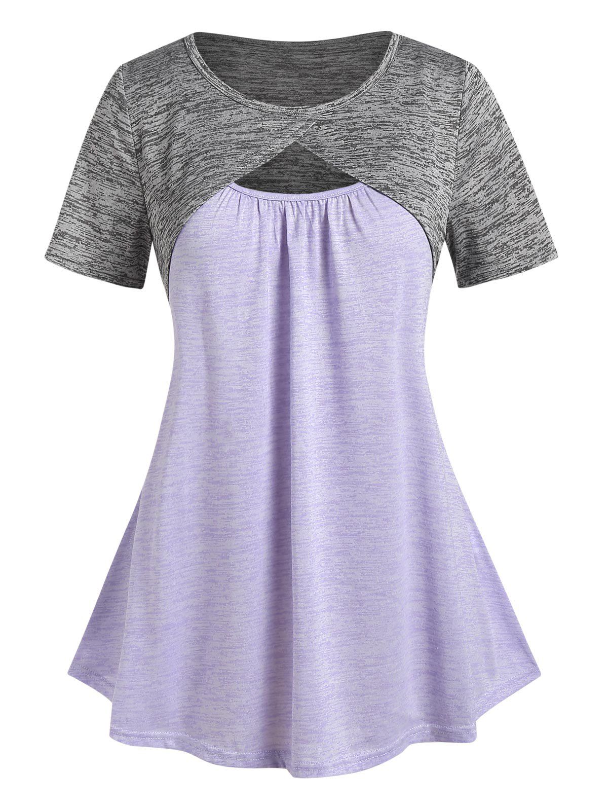 T-shirt Court Chiné de Grande Taille et Camisole - Violet clair 4X | US 26-28