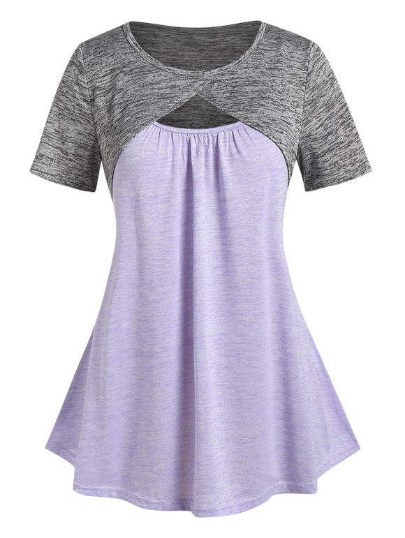 Plus Size Space Dye Cropped Tee and Camisole - LIGHT PURPLE M | US 10